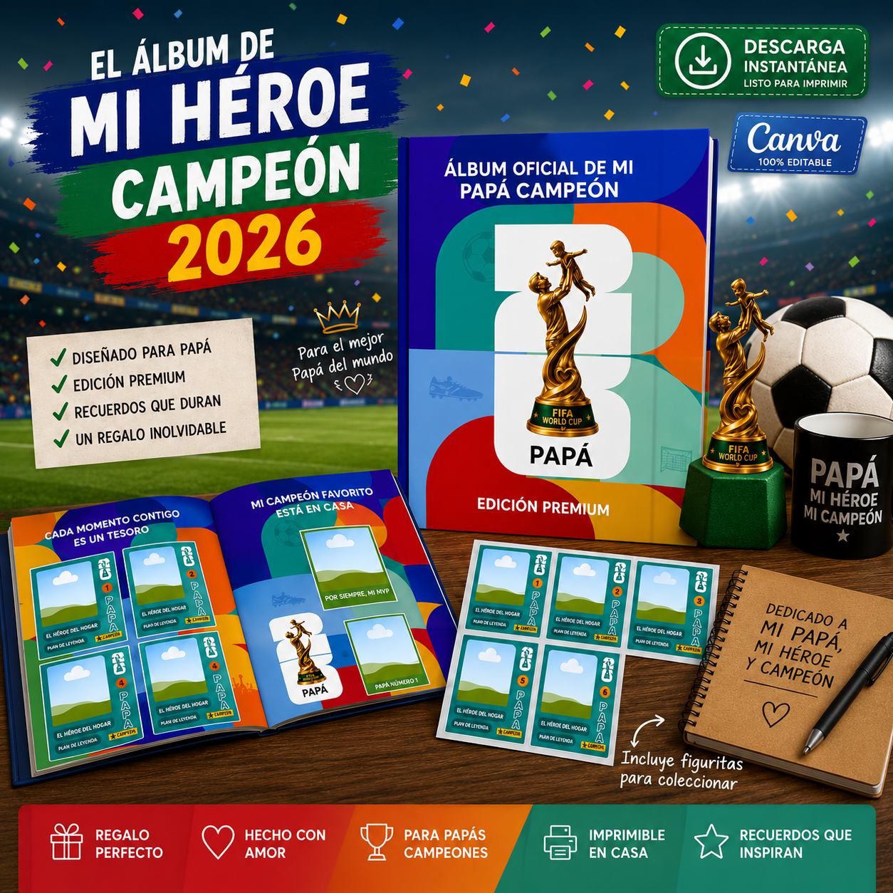 El Álbum de Mi Héroe Campeón 2026 | Regalo para Papá — Edición Premium